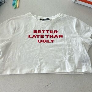 Finesse crop white tee shirt.